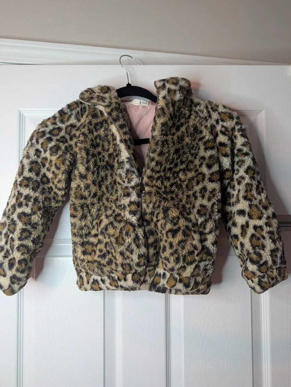 Tucker + Tate Girls Size 7 Leopard Faux Fur Sherpa Jacket Full Zip Animal Print